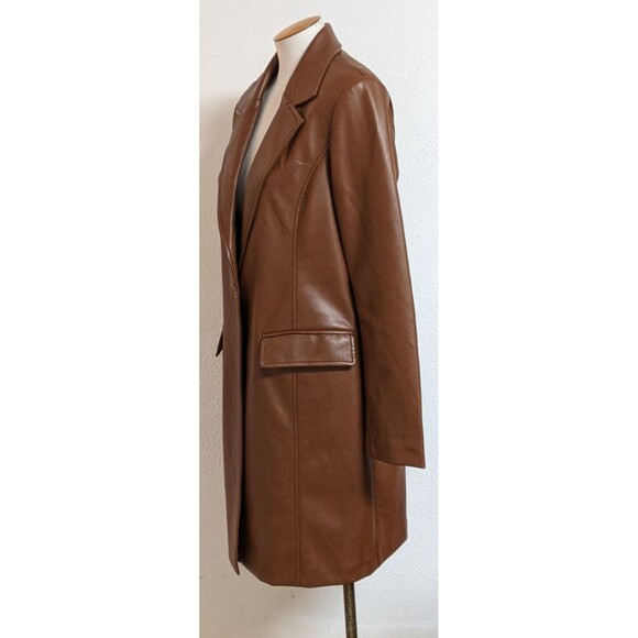 With The Girls By Avec Les Filles Brown Faux Leather Vegan Trench Coat Size M - Picture 6 of 13